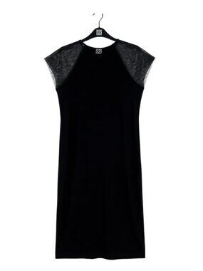 Clara Sunwoo Black Midi Dress | Sheer Cap Sleeves | Travel Knit | NWT | Size S